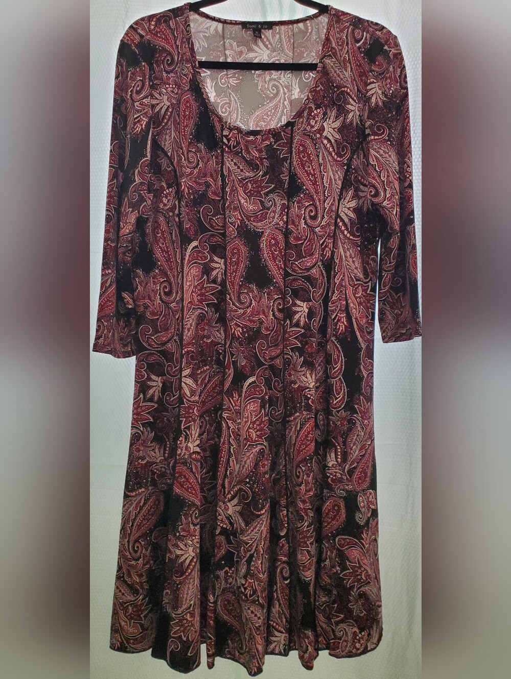 Sami & Jo Long Sleeve Dress Paisley Pattern In Purple Pink White Size XL. LN